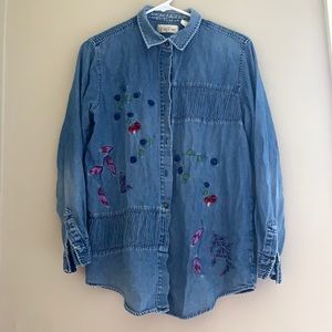 Denim shirt with floral embroidery